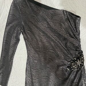 Gray Asymmetrical Sequin One Shoulder Formal Dress